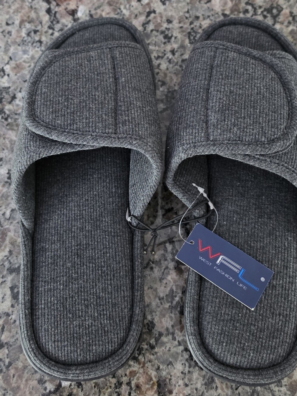 WFL West Fashion Life Gray Ribbed Slide Slippers
